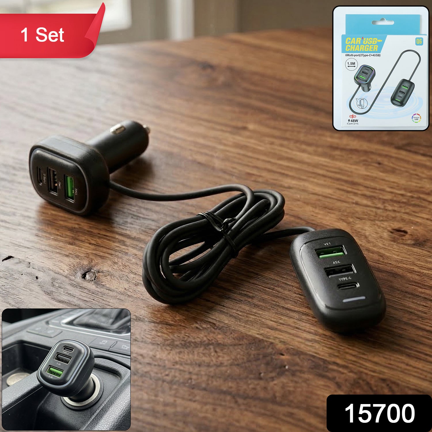 RGB Breathing Light Multi Port Car USB Charger (1 Set, 1.5M) 2 RGB Breathing Light Multi Port Car USB Charger (1 Set, 1.5M) - Image 2