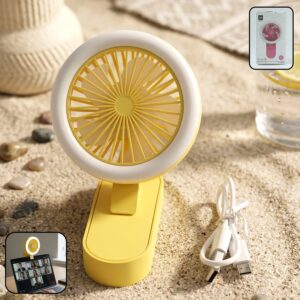 Portable Rechargeable Mini Table Fan with LED Light (1 Pc)