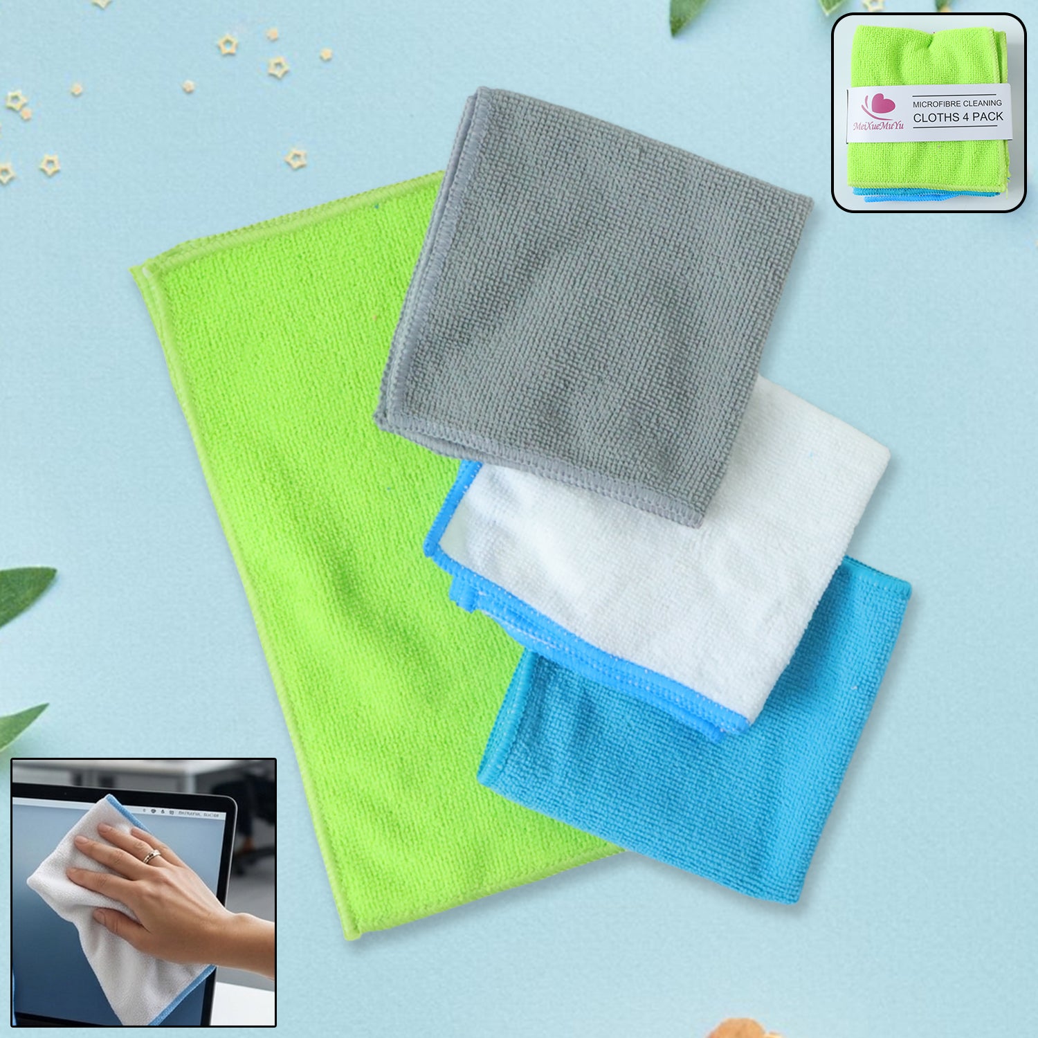 Microfiber Cleaning Cloth (4 Pc Set, 28x29 Cm) 1 Microfiber Cleaning Cloth (4 Pc Set, 28x29 Cm)