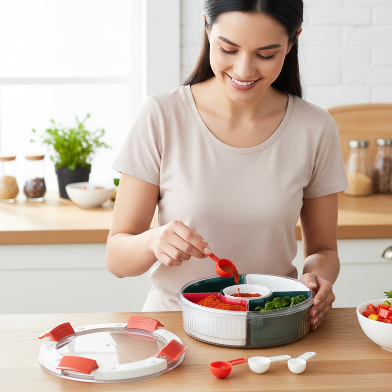 Plastic 5 Compartment Spice Storage Box With Spoons 3 Plastic 5 Compartment Spice Storage Box With Spoons - Image 3