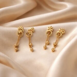 Elegant Gold-Toned Floral Drop Earrings Set with Chain Danglers & Beads (2 Pair)