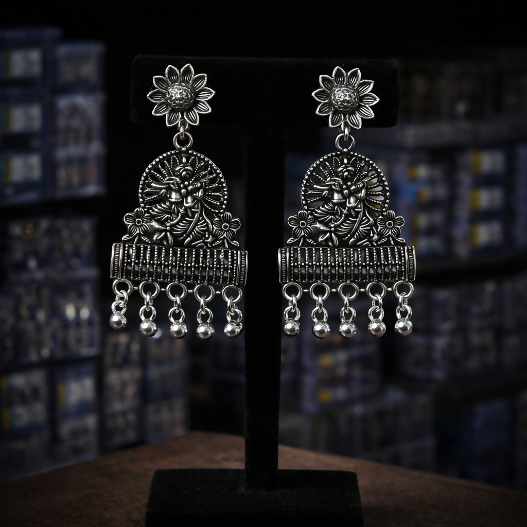 Traditional Elegant Silver Oxidised Jhumka Earrings for Women 1 Traditional Elegant Silver Oxidised Jhumka Earrings for Women