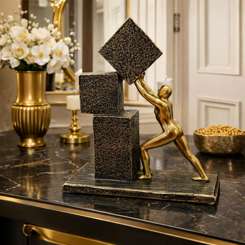 Abstract Human Figure Pushing Block Sculpture Home Decor (Color may vary) 3 Abstract Human Figure Pushing Block Sculpture Home Decor (Color may vary) - Image 3