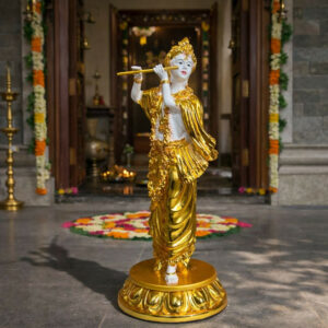 Lord Krishna Flute Idol Decorative Showpiece Golden Finish Statue (Mix Design)
