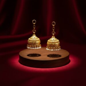 Traditional Gold-Finish Pearl Drop Jhumka with Classic Dome Design