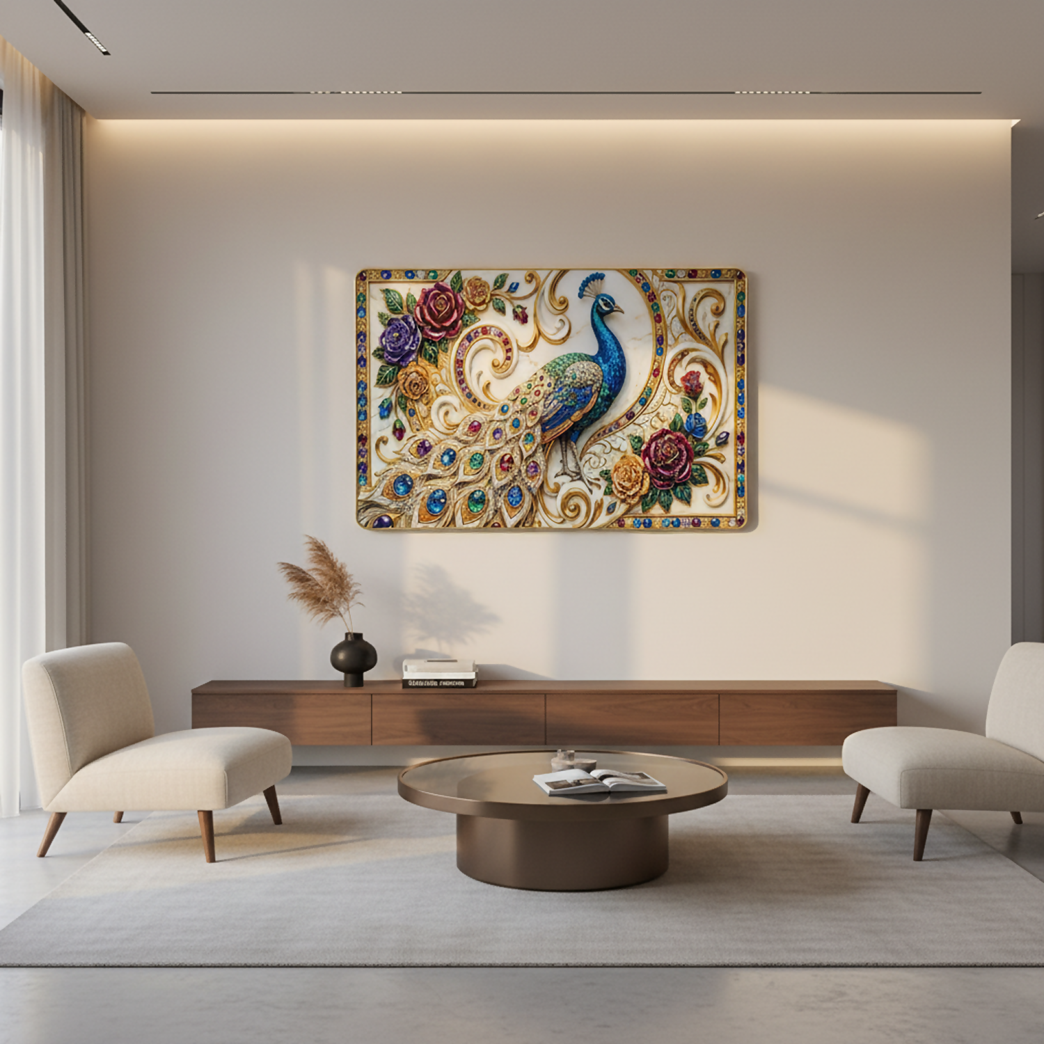 Luxury Peacock Wall Art Frame with Floral Gem Design Home Decor 2 Luxury Peacock Wall Art Frame with Floral Gem Design Home Decor - Image 2