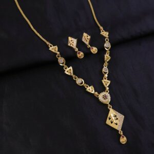 Elegant Gold-Plated Designer Necklace Set with Matching Earrings for Women