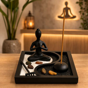 Zen Meditation Garden with Incense Holder & Decorative Sand Tray