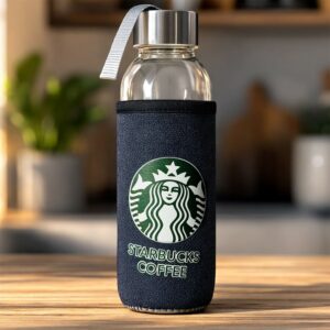 Glass Water Bottle with Fabric Sleeve and Strap Leakproof Drink Bottle