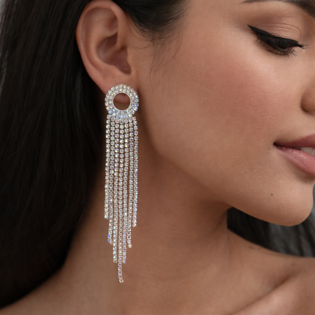 ELEGANT LONG EARRINGS WITH FULL OF DIAMOND 3 ELEGANT LONG EARRINGS WITH FULL OF DIAMOND - Image 3