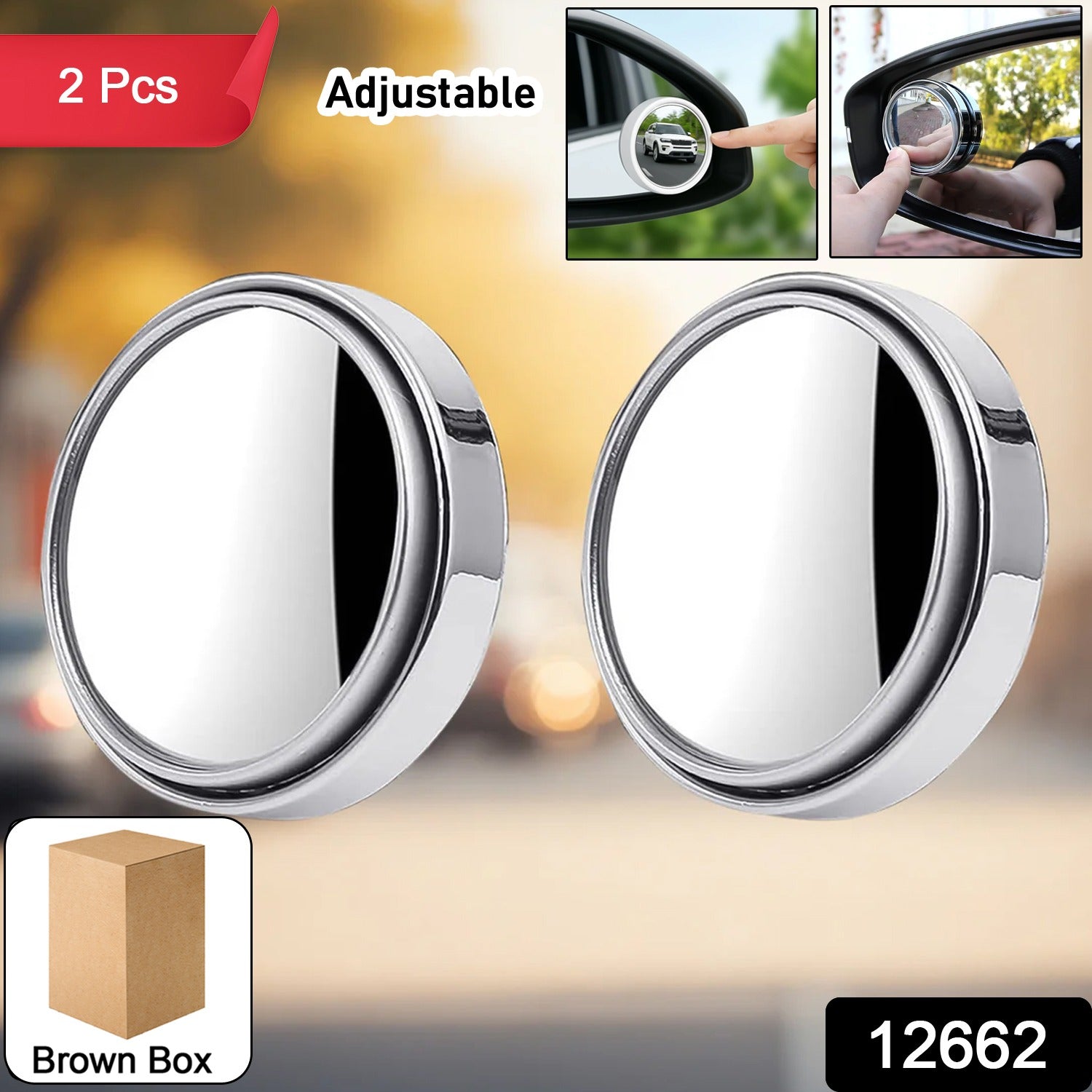 Car Silver Round Blind Spot adjustable Mirror 2 Pc 2 Car Silver Round Blind Spot adjustable Mirror 2 Pc - Image 2