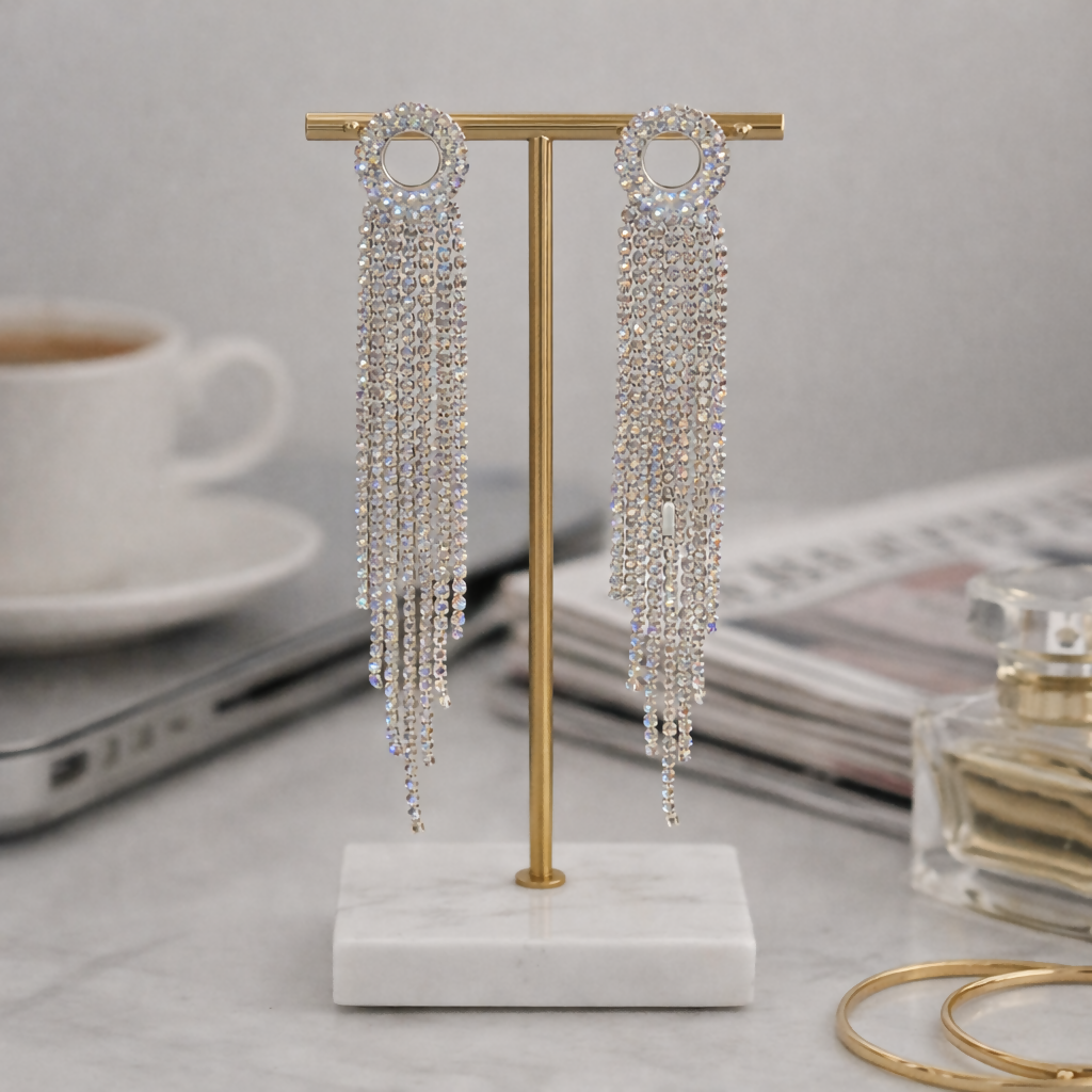 ELEGANT LONG EARRINGS WITH FULL OF DIAMOND 1 ELEGANT LONG EARRINGS WITH FULL OF DIAMOND