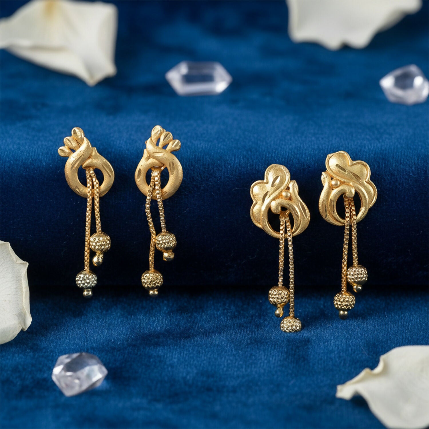 Elegant Gold Dangle Earrings Combo Set with Floral and Heart Inspired Studs (2 Pair) 3 Elegant Gold Dangle Earrings Combo Set with Floral and Heart Inspired Studs (2 Pair) - Image 3