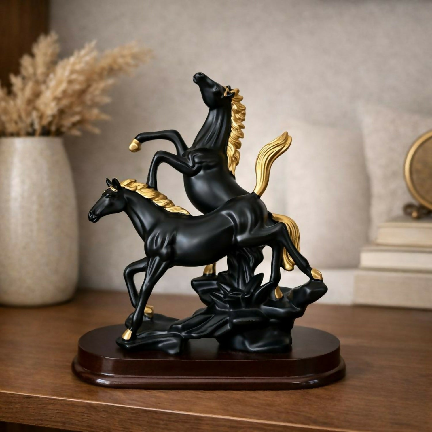 Black Elegant Double Horse Showpiece Decorative Statue for Home & Office Desk 1 Black Elegant Double Horse Showpiece Decorative Statue for Home & Office Desk