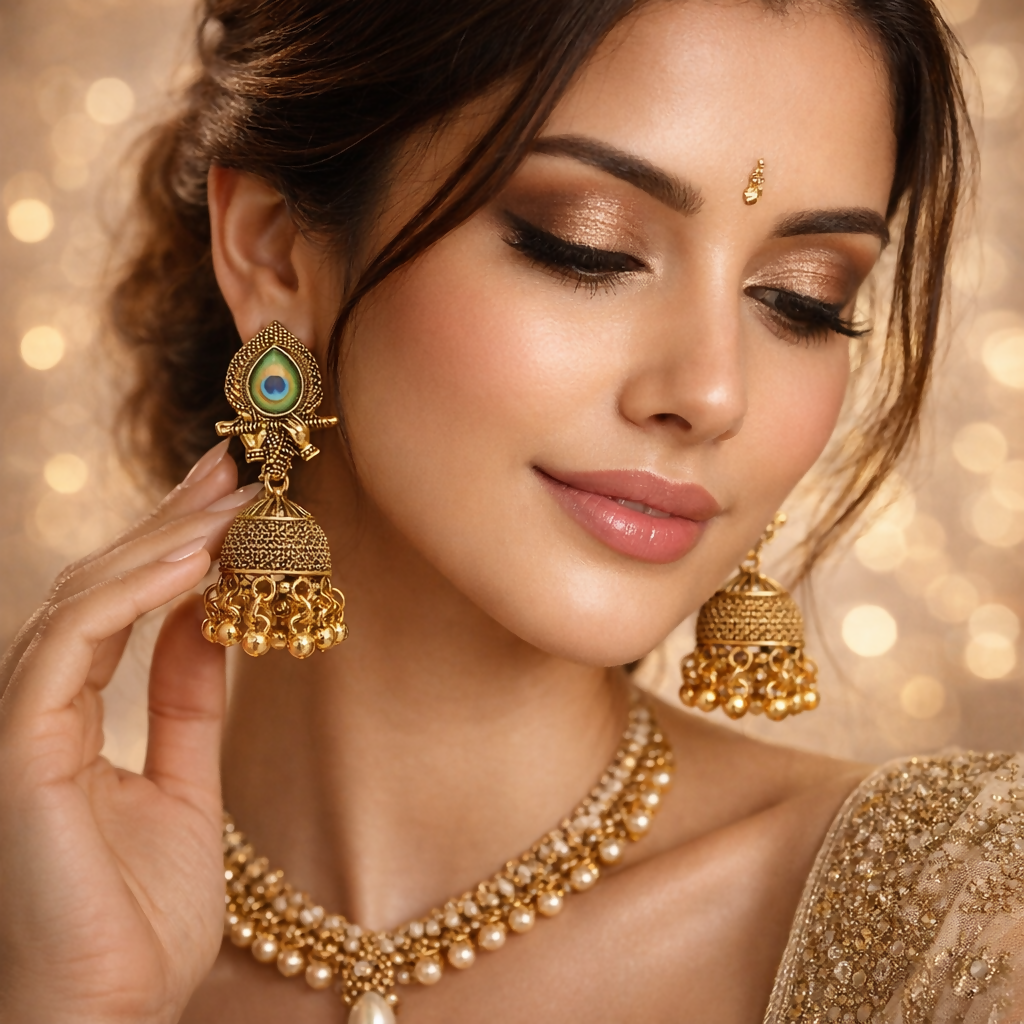 Traditional Elegant Oxidised Gold Plated Peacock Design Jhumka Earrings for Women 3 Traditional Elegant Oxidised Gold Plated Peacock Design Jhumka Earrings for Women - Image 3