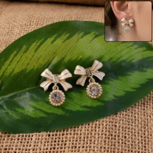 Elegant Bow Crystal Drop Earrings for Women For Girls