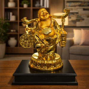 Laughing Buddha Wealth Statue with Coins Decorative Showpiece
