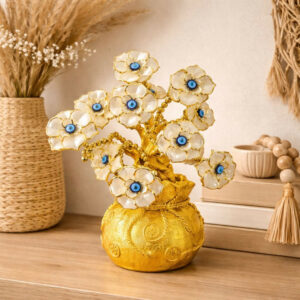 Golden Lucky Flower Tree Showpiece with Evil Eye Decor for Home(Color may vary)