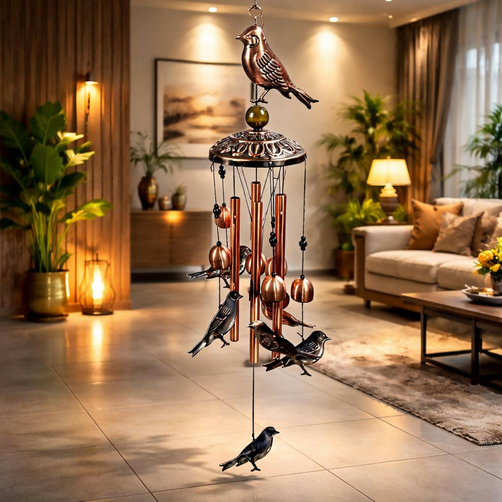 Metal Wind Chime with Bird Design Hanging Decor for Home Balcony 2 Metal Wind Chime with Bird Design Hanging Decor for Home Balcony - Image 2