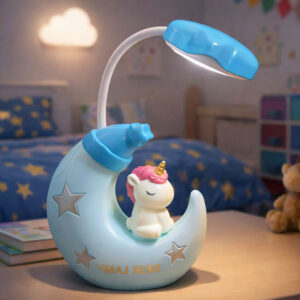 Blue Kids Unicorn Desk Lamp Moon Night Light with Flexible Study Light