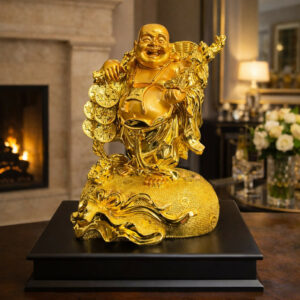 Laughing Buddha Statue with Coins & Wealth Pot Decorative Showpiece