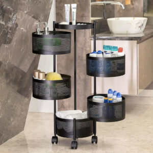 Compact Round 5-Basket Kitchen Trolley with Ventilated Mesh & 360° Swivel Wheels