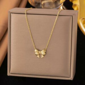 Elegant Gold Bow Pendant Necklace for Women | Minimalist Chain Necklace | Stylish Daily Wear Jewelry