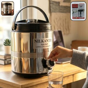 Stainless Steel Water Dispenser with Tap & Carry Handle – Hot and Cold Beverage Storage