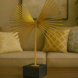 Modern Metal Abstract Table Showpiece with Gold Fan Design