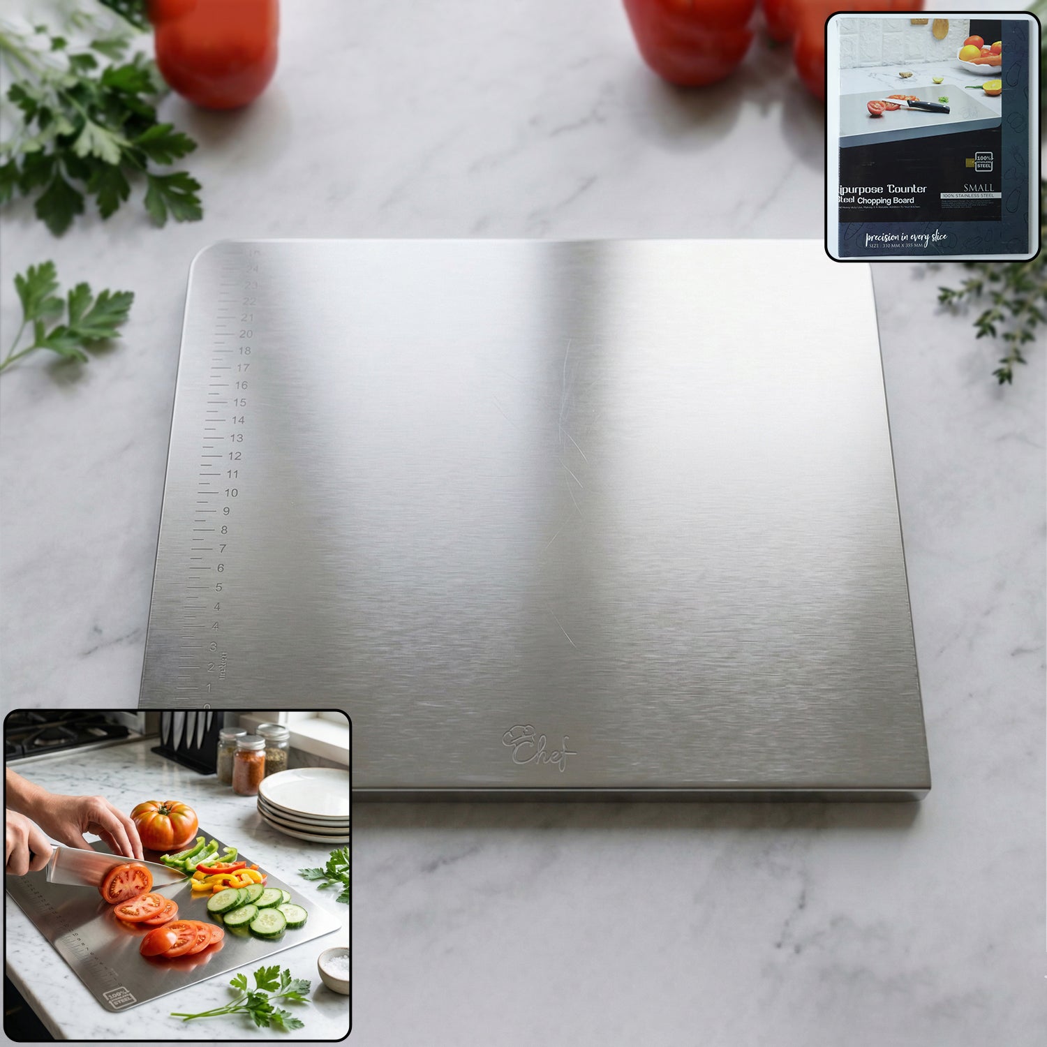 Stainless Steel Chopping Board 35.5x29 Cm, 1mm Thickness 1 Pc 1 Stainless Steel Chopping Board 35.5x29 Cm, 1mm Thickness 1 Pc