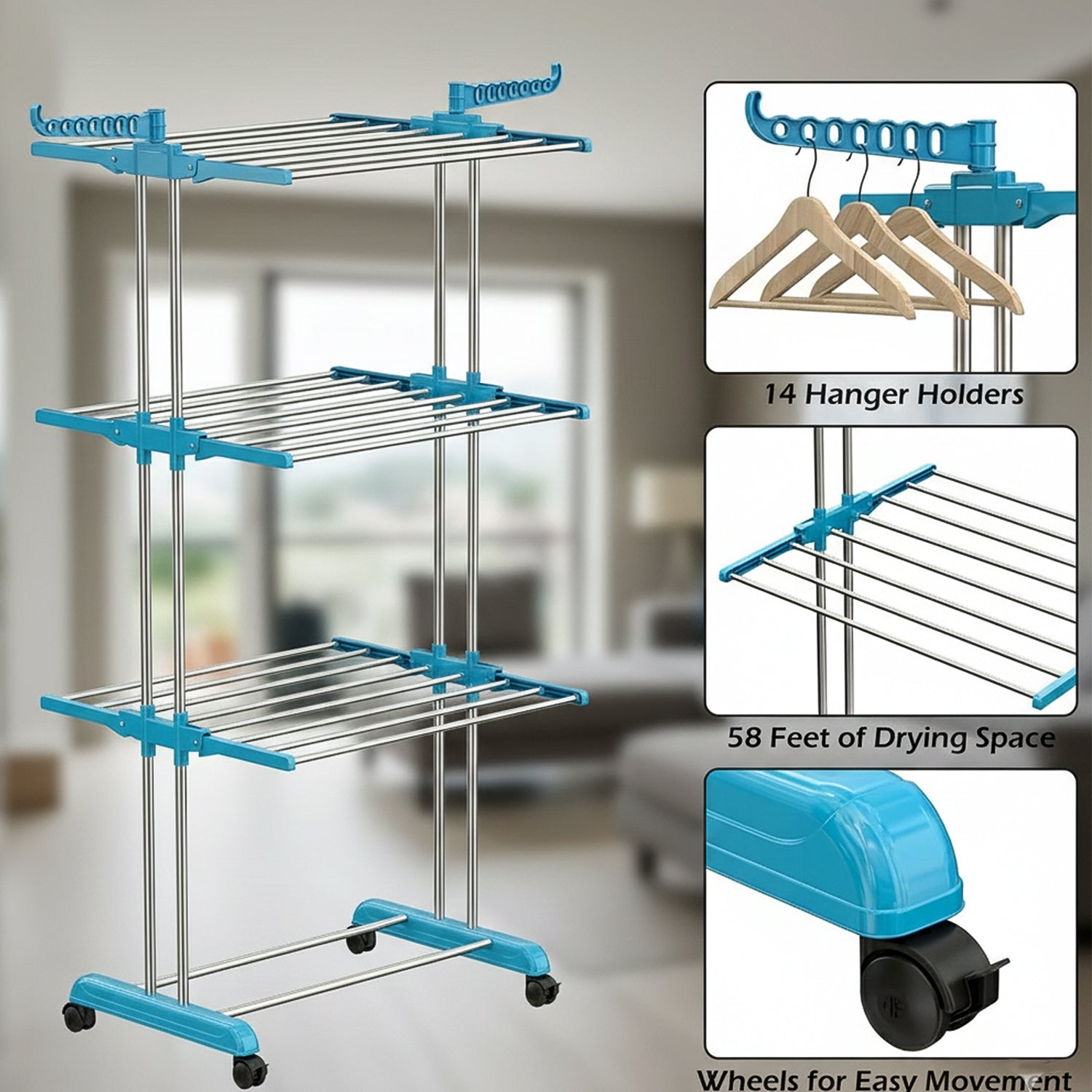 Foldable Cloth Drying Stand with Wheels – Multi-Layer Heavy Duty Rack 3 Foldable Cloth Drying Stand with Wheels – Multi-Layer Heavy Duty Rack - Image 3