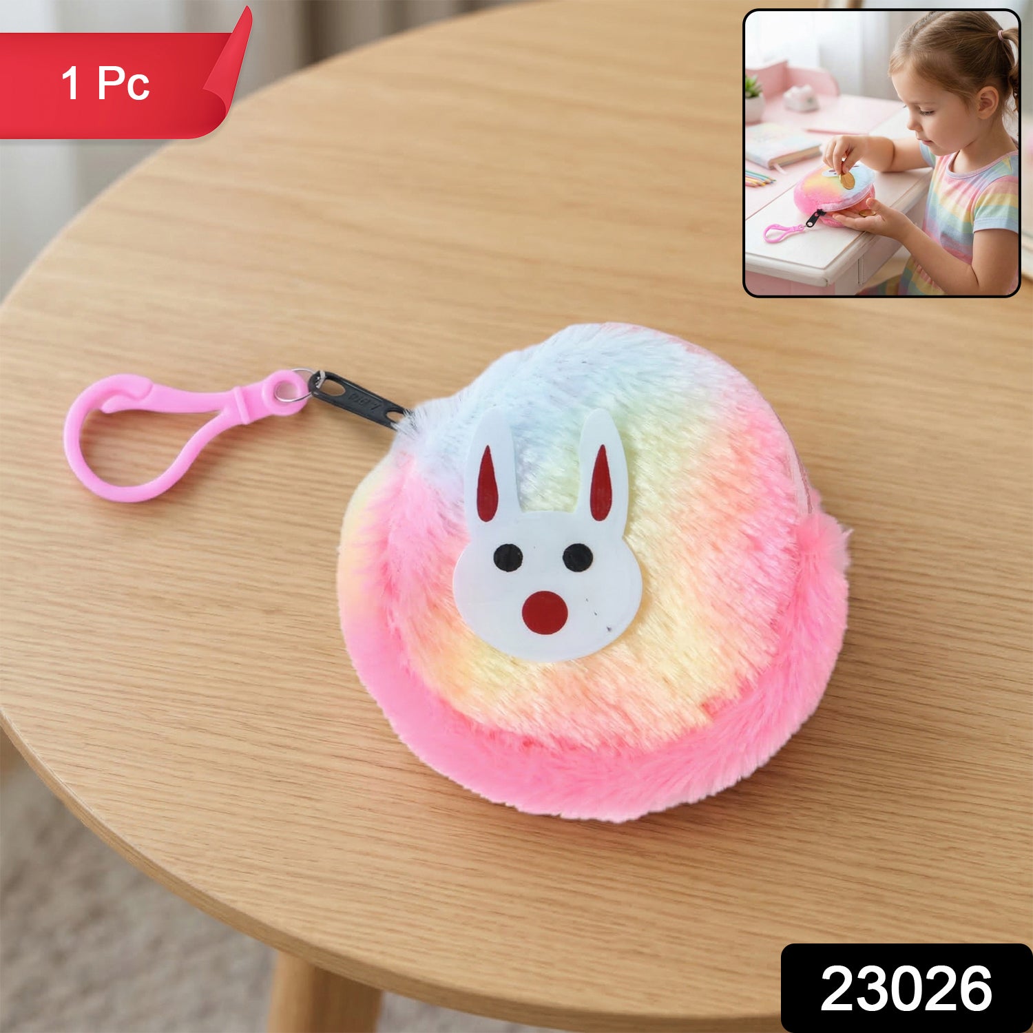 Cute Bunny Design Rainbow Fur Mini Coin Purse Keychain (1 Pc) 2 Cute Bunny Design Rainbow Fur Mini Coin Purse Keychain (1 Pc) - Image 2