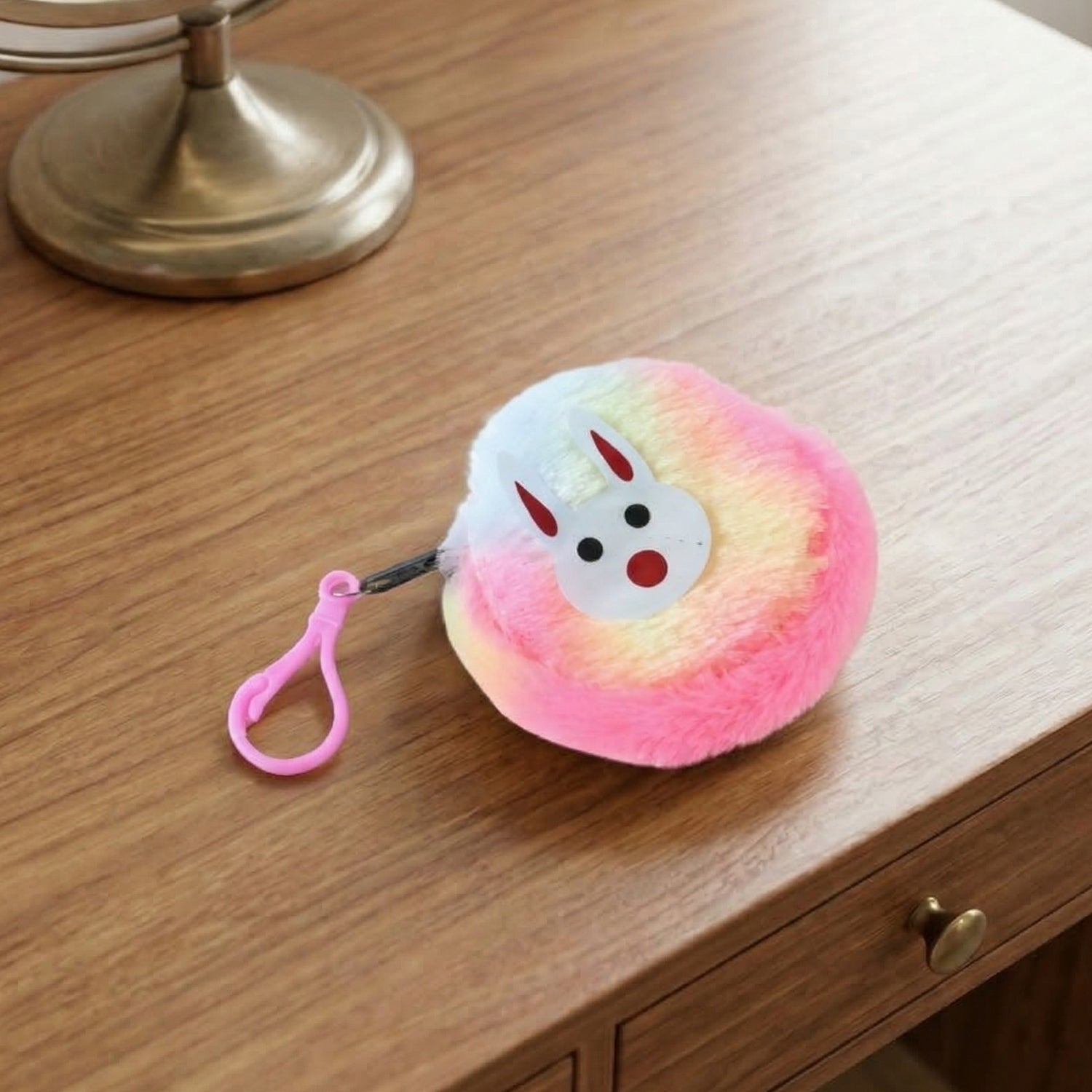 Cute Bunny Design Rainbow Fur Mini Coin Purse Keychain (1 Pc) 3 Cute Bunny Design Rainbow Fur Mini Coin Purse Keychain (1 Pc) - Image 3