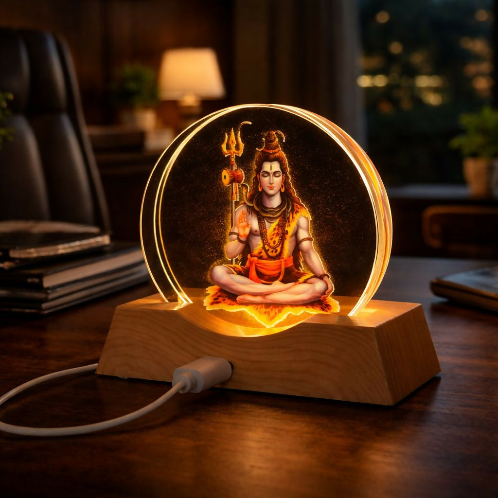 LED Lord Shiva Acrylic Lamp with Wooden Base Spiritual Decor 3 LED Lord Shiva Acrylic Lamp with Wooden Base Spiritual Decor - Image 3