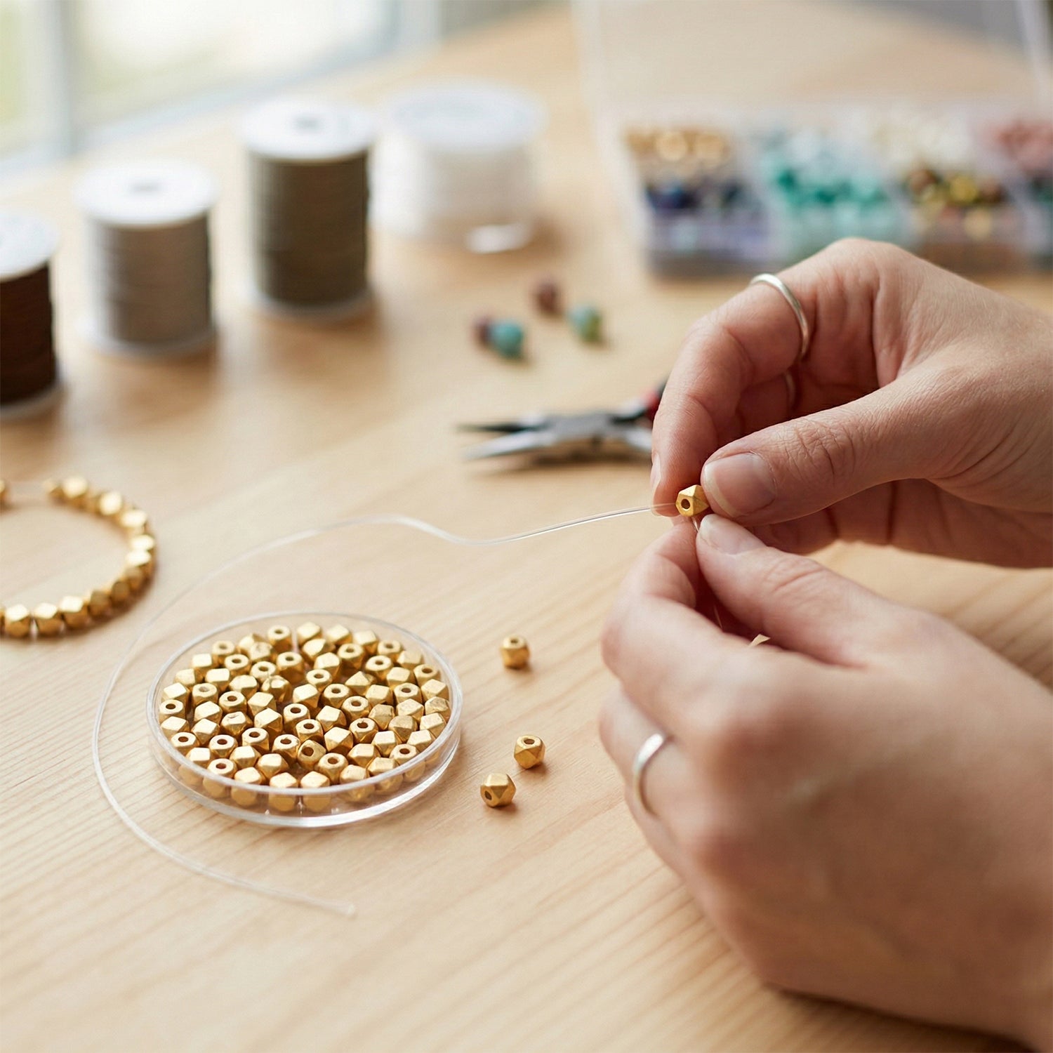 Gold-Plated Hexagon Spacer Beads for Jewelry Making – Diamond Cut Design (Pack of 50) 3 Gold-Plated Hexagon Spacer Beads for Jewelry Making – Diamond Cut Design (Pack of 50) - Image 3