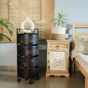 Round 4-Layer Kitchen Trolley with Rust-Resistant Mesh Baskets & 360° Swivel Wheels