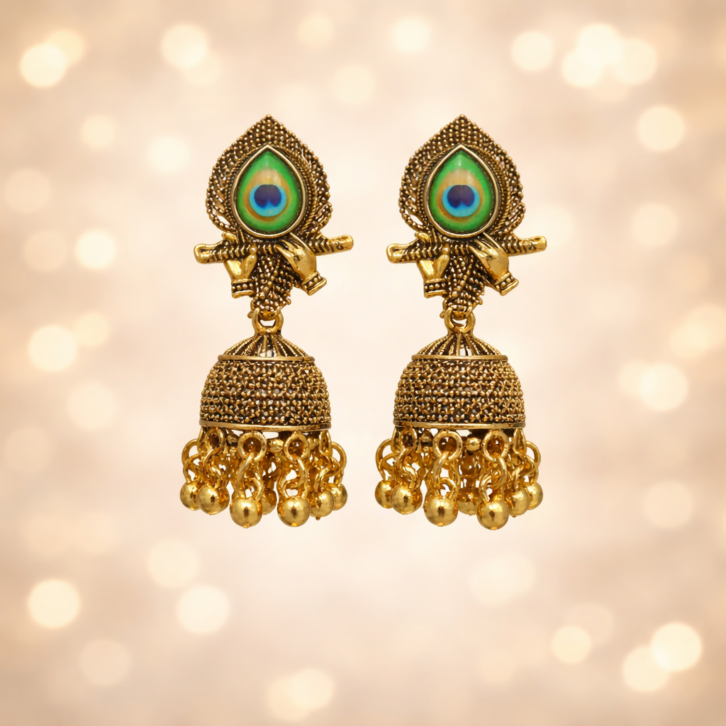 Traditional Elegant Oxidised Gold Plated Peacock Design Jhumka Earrings for Women 2 Traditional Elegant Oxidised Gold Plated Peacock Design Jhumka Earrings for Women - Image 2