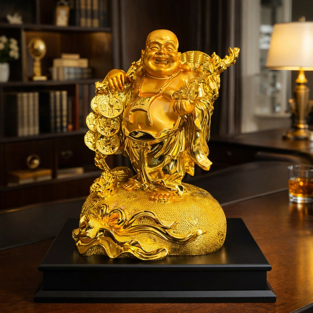 Laughing Buddha Statue with Coins & Wealth Pot Decorative Showpiece 2 Laughing Buddha Statue with Coins & Wealth Pot Decorative Showpiece - Image 2