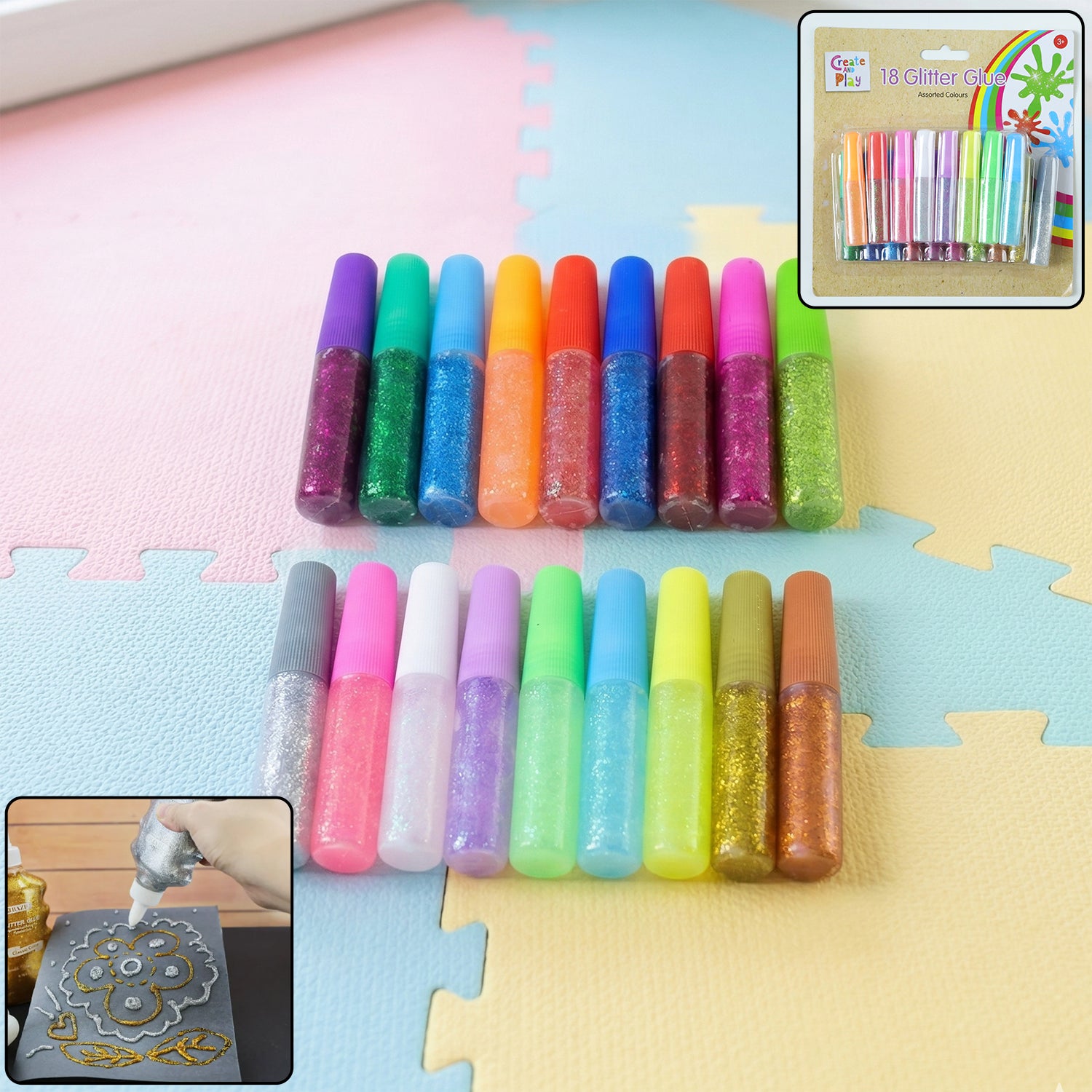 18 Assorted Color Glitter Glue Pens Set for Art & Craft Decoration 1 18 Assorted Color Glitter Glue Pens Set for Art & Craft Decoration