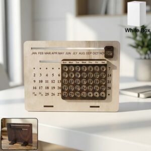 Wooden Perpetual Desk Calendar with Sliding Month Marker & Date Display