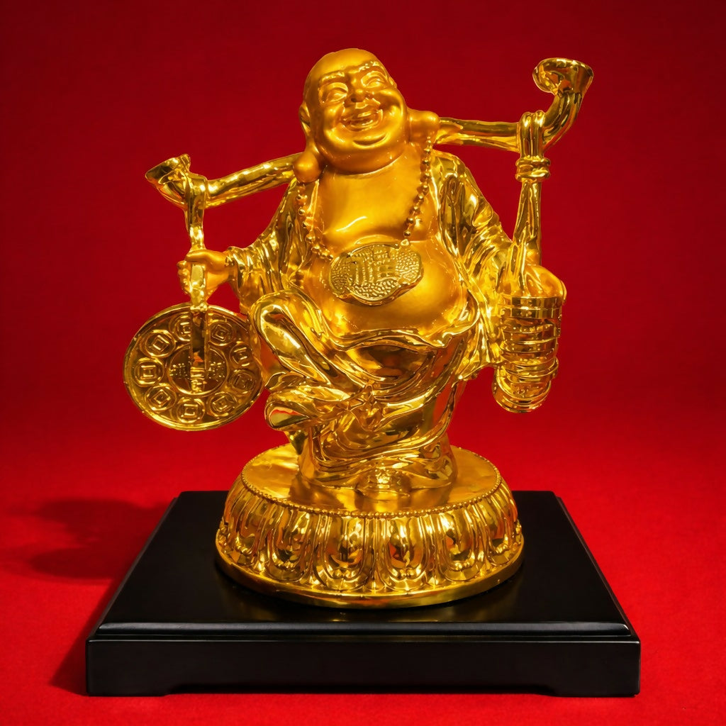 Laughing Buddha Wealth Statue with Coins Decorative Showpiece 2 Laughing Buddha Wealth Statue with Coins Decorative Showpiece - Image 2