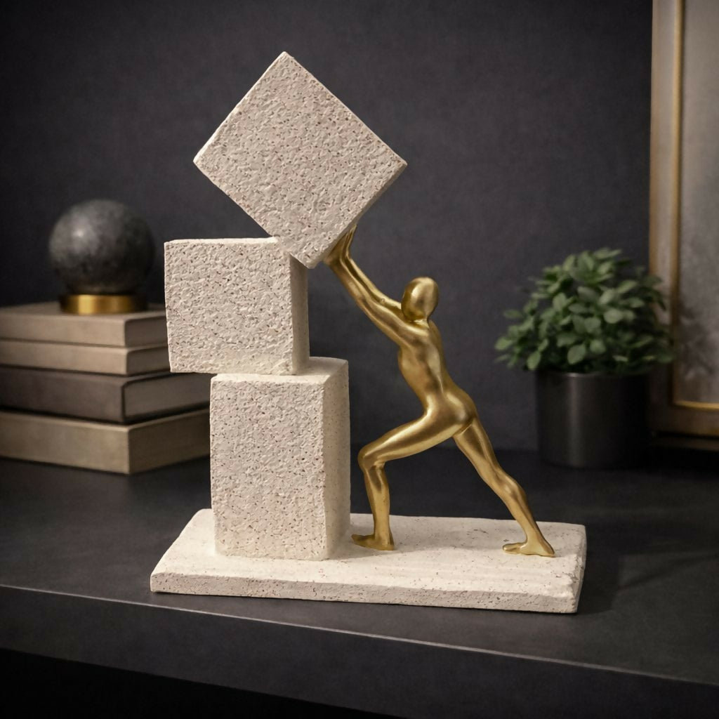 Abstract Human Figure Pushing Block Sculpture Home Decor (Color may vary) 2 Abstract Human Figure Pushing Block Sculpture Home Decor (Color may vary) - Image 2