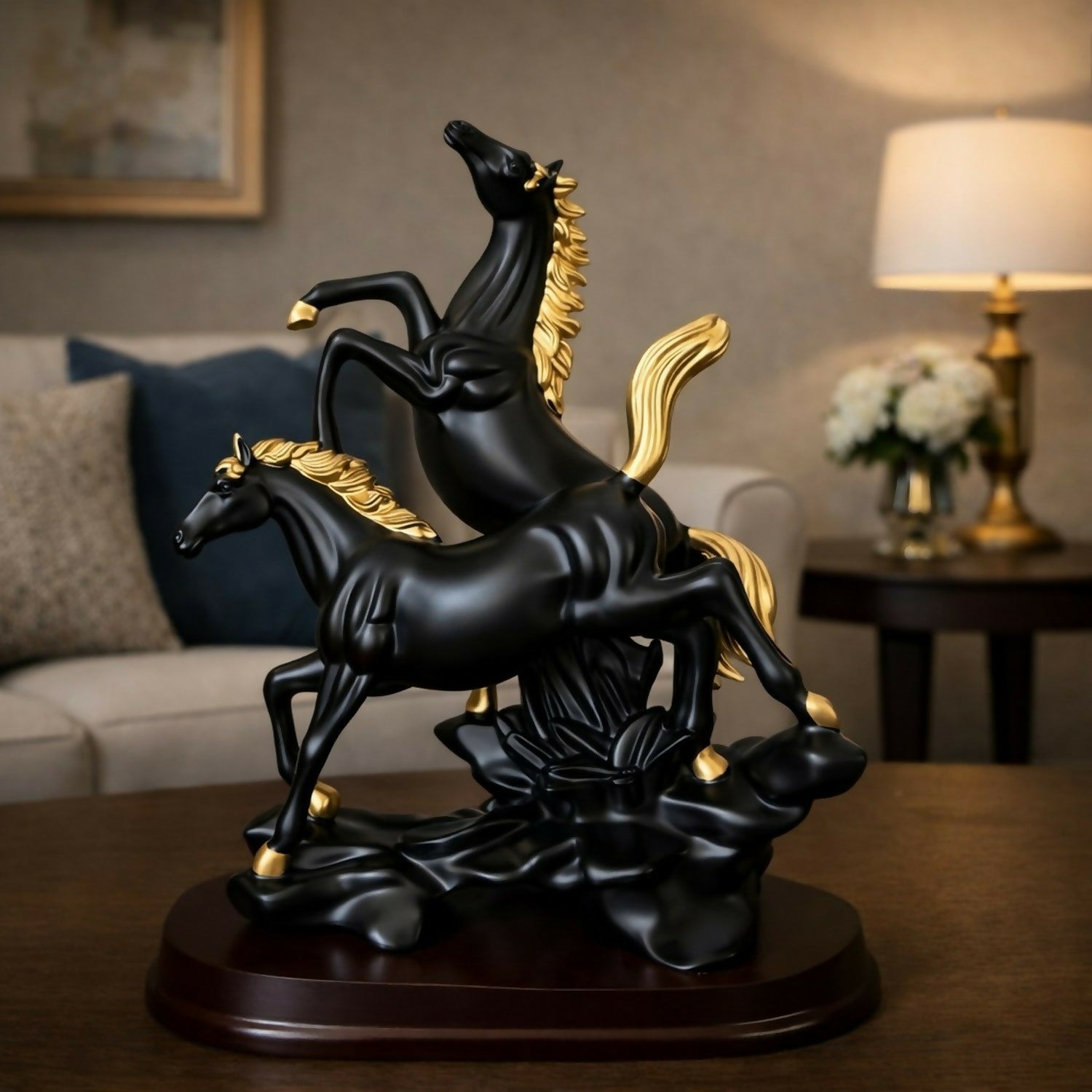 Black Gold Horse Statue Showpiece for Home Decor Table Accent 1 Black Gold Horse Statue Showpiece for Home Decor Table Accent