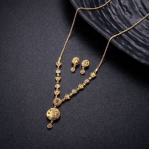 Classic Gold-Tone Beaded Chain Necklace Set with Traditional Pendant & Matching Stud Earrings