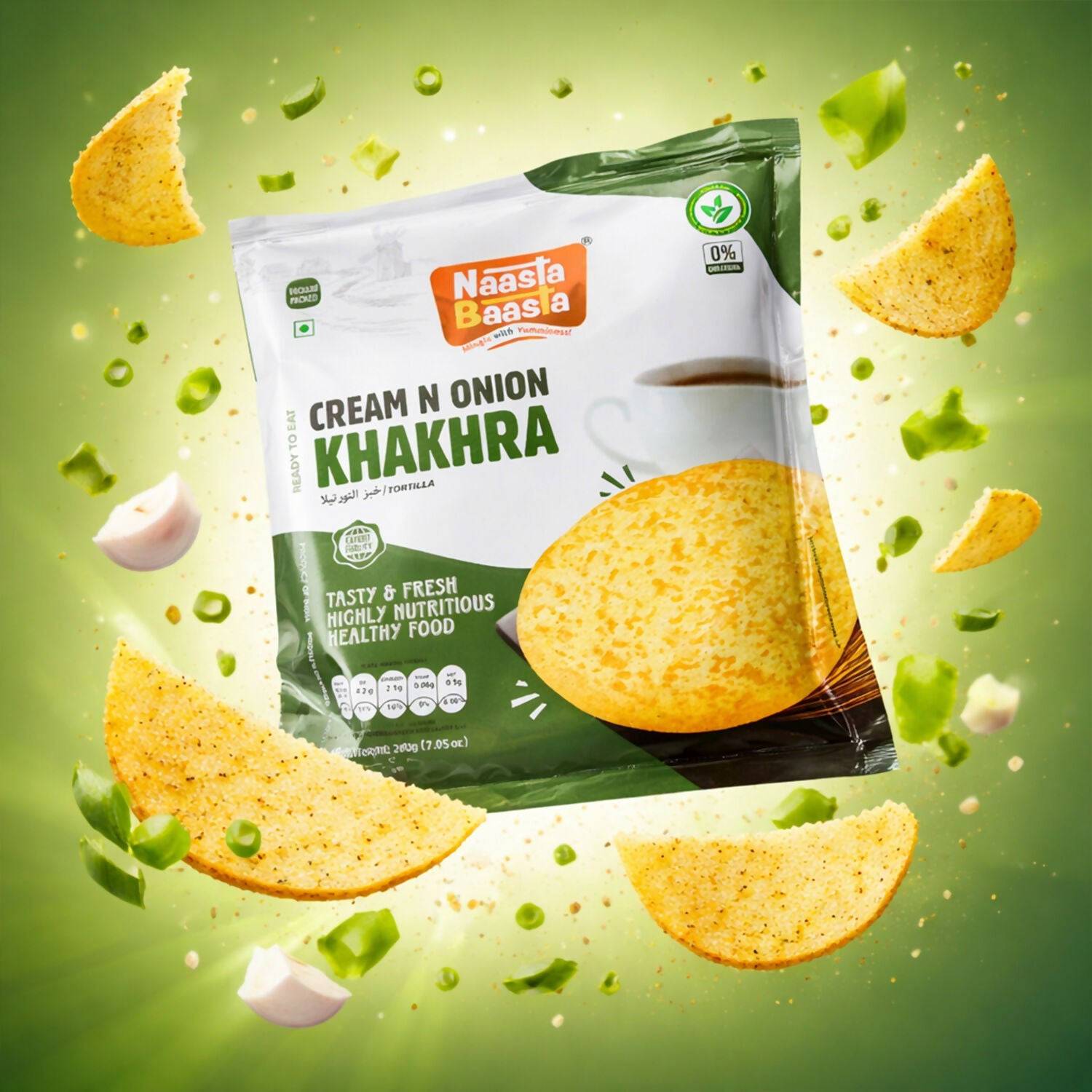 Naasta Baasta Cream N Onion Khakhra Ready to Eat Crispy & Nutritious Snack (200gm) 3 Naasta Baasta Cream N Onion Khakhra Ready to Eat Crispy & Nutritious Snack (200gm) - Image 3
