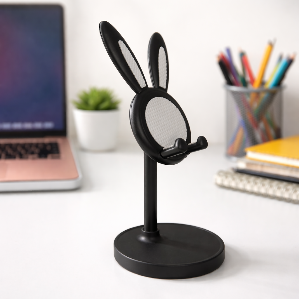 Black Rabbit Ear Mobile Phone Stand Desk Holder for Smartphone 2 Black Rabbit Ear Mobile Phone Stand Desk Holder for Smartphone - Image 2