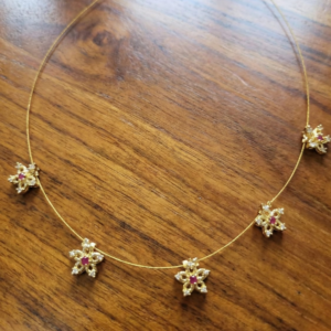 Minimalist Gold Chain with Floral Star Design Red White Stone Elegant Necklace
