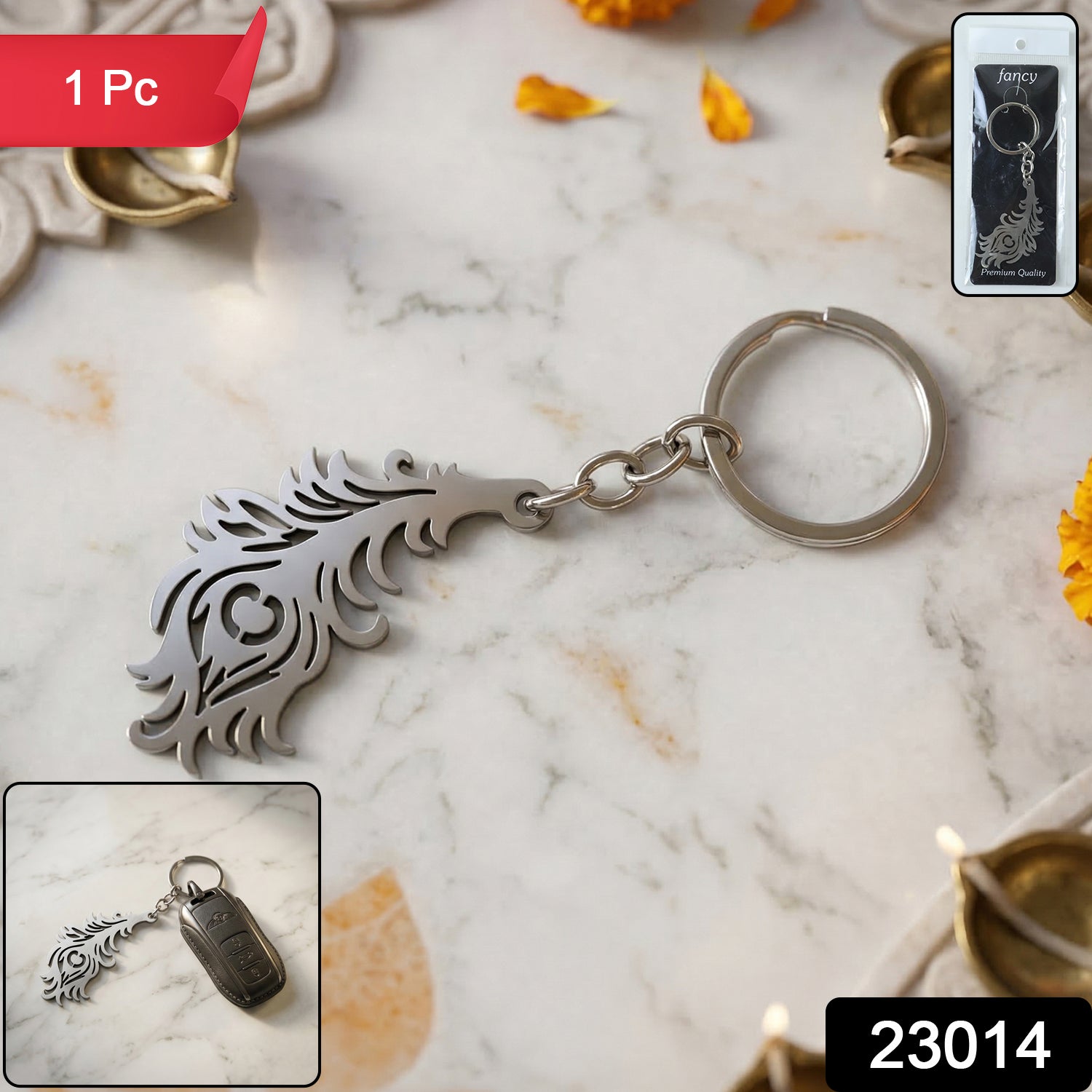Premium Metal Morpich Feather Design Keychain 1 Pc 2 Premium Metal Morpich Feather Design Keychain 1 Pc - Image 2