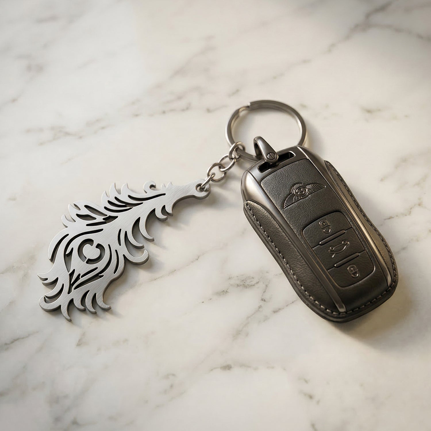 Premium Metal Morpich Feather Design Keychain 1 Pc 3 Premium Metal Morpich Feather Design Keychain 1 Pc - Image 3