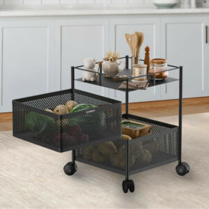 Durable Square 2-Layer Stainless Steel Kitchen Trolley with Ventilated Baskets & Wheels